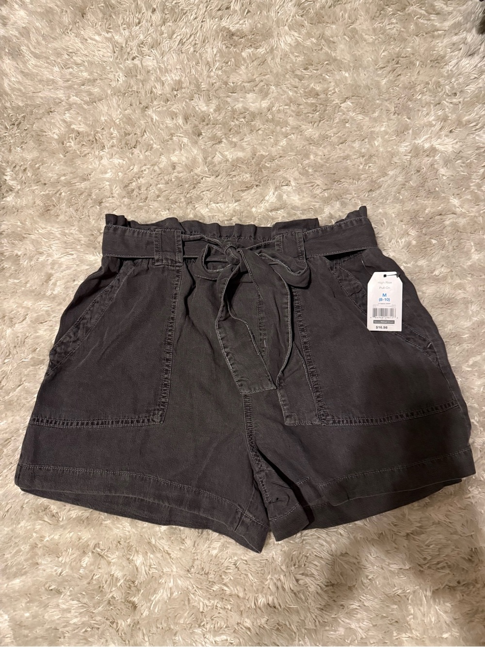 Time and Tru Black Paperbag Tie-Waist Shorts